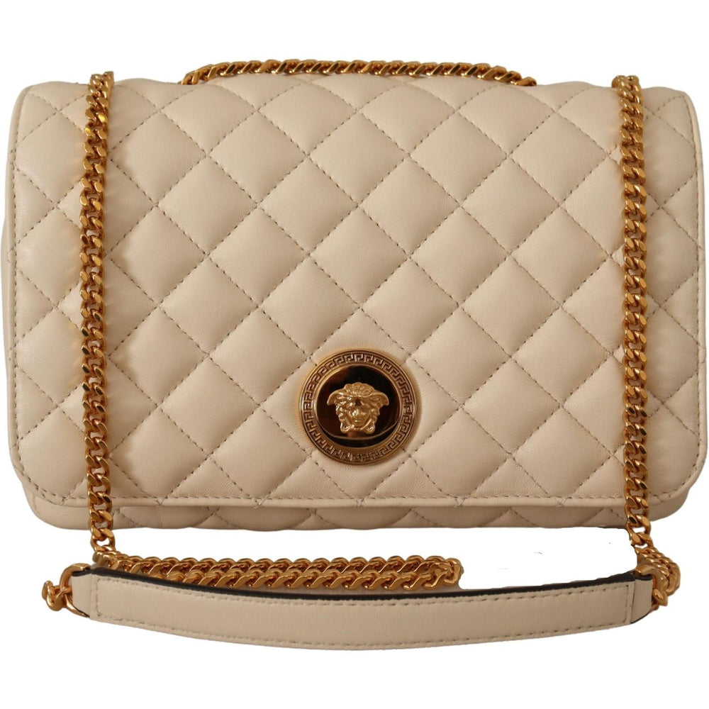 Versace Elegant White Nappa Leather Shoulder Bag 8054712068980