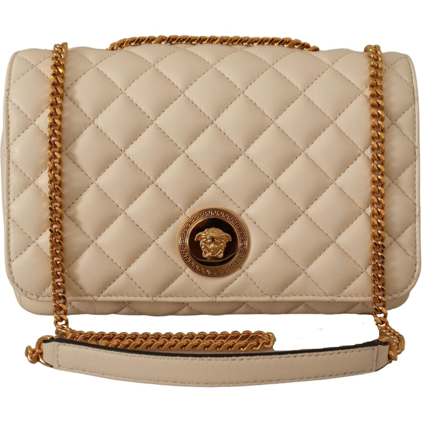 Versace Elegant White Nappa Leather Shoulder Bag 8054712068980