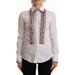 Dolce & Gabbana White Cotton Lace Long Sleeves Ruffle Collar Top Shirt TSH7463 - 36