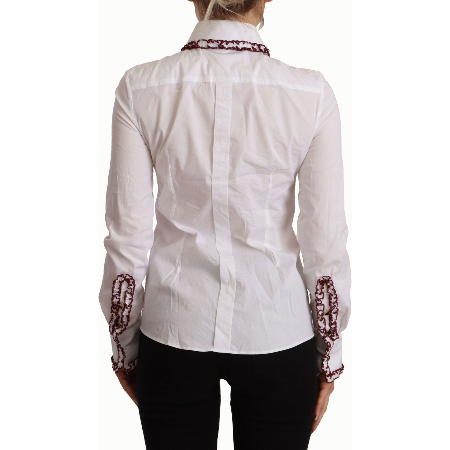 Dolce & Gabbana White Cotton Lace Long Sleeves Ruffle Collar Top Shirt TSH7463 - 36