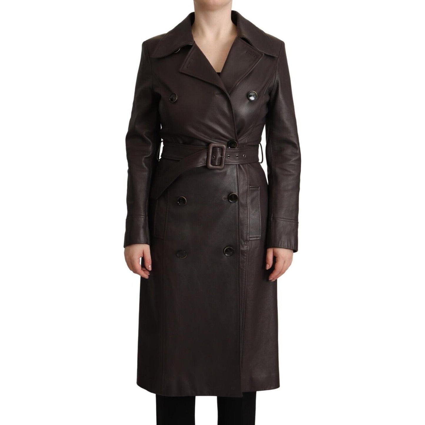 Dolce & Gabbana Dark Brown Leather Long Sleeves Belted Jacket JKT3286 - 40