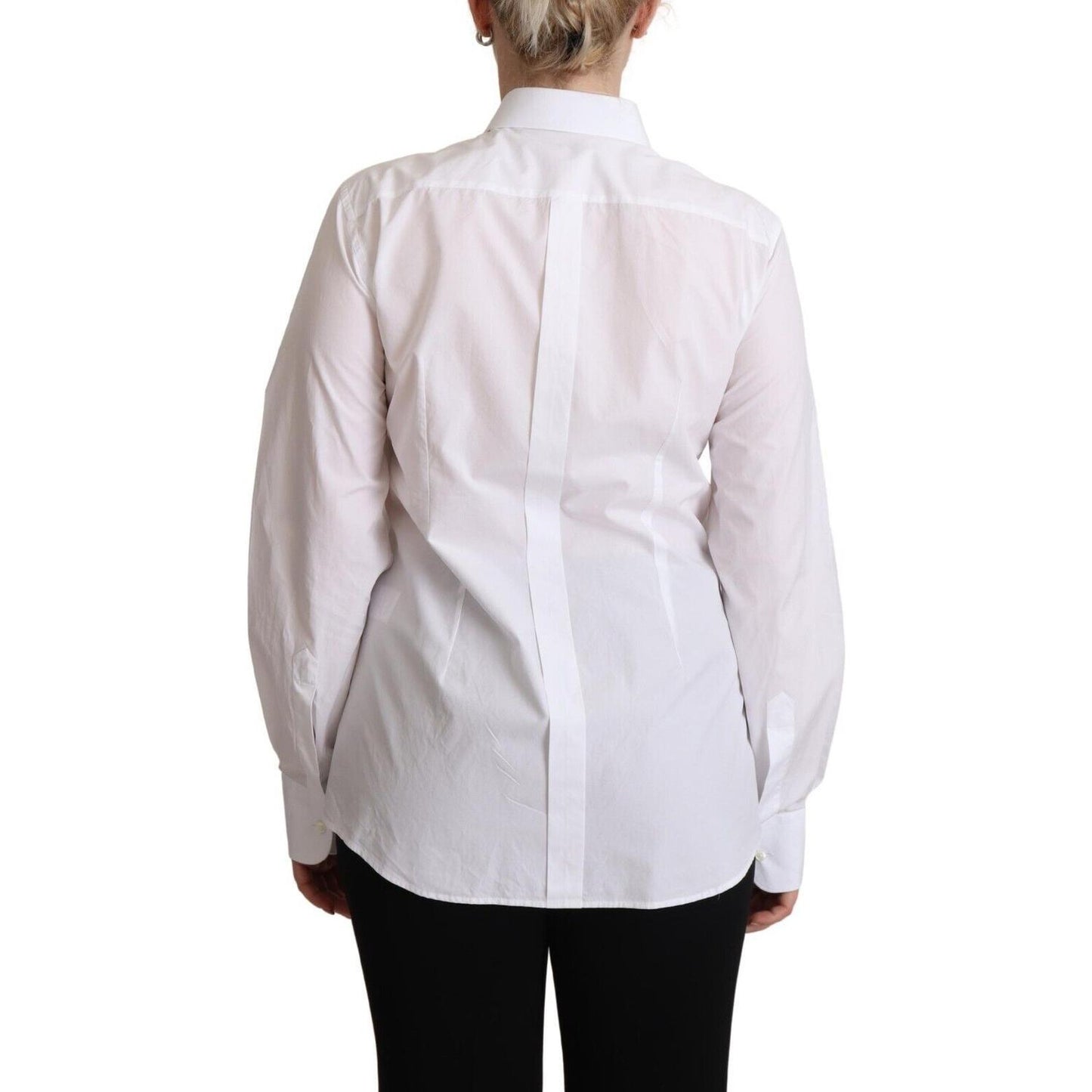 Dolce & Gabbana White Cotton Dress Collared Long Sleeves Shirt Top TSH7092 - 44