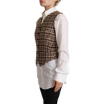 Dolce & Gabbana Brown Checkered Leopard V-neck Sleeveless Vest Top TSH7620 - 40