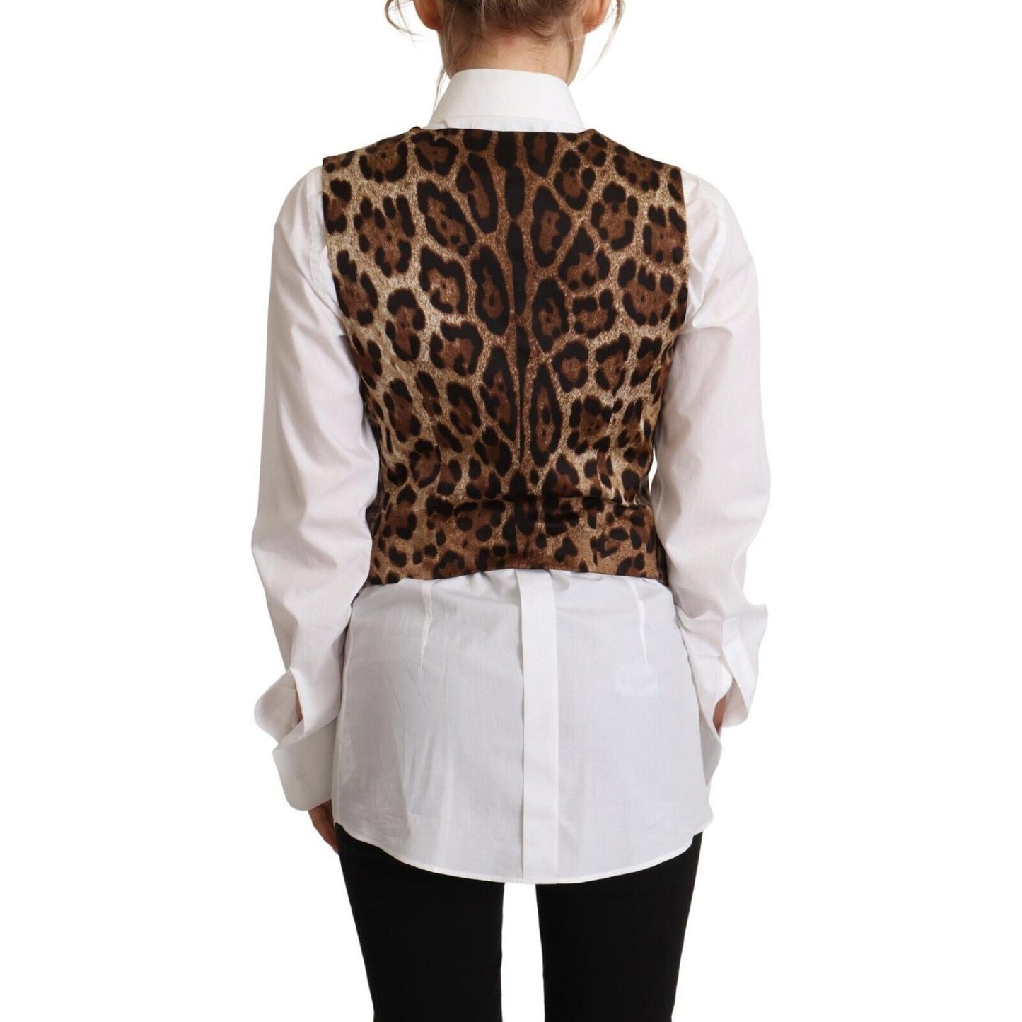 Dolce & Gabbana Brown Checkered Leopard V-neck Sleeveless Vest Top TSH7620 - 40