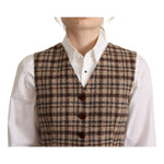 Dolce & Gabbana Brown Checkered Leopard V-neck Sleeveless Vest Top TSH7620 - 40