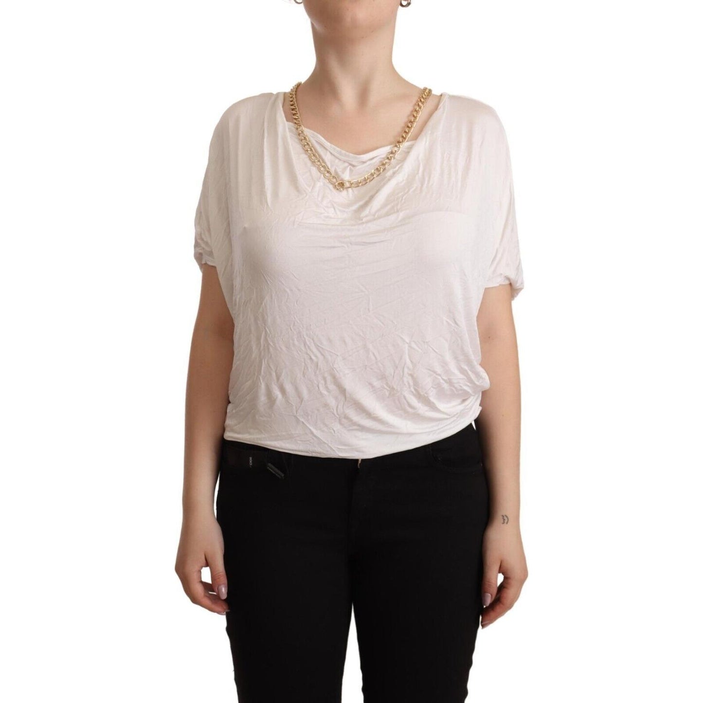 Guess By Marciano White Short Sleeves Gold Chain T-shirt Top TSH4369 - 42