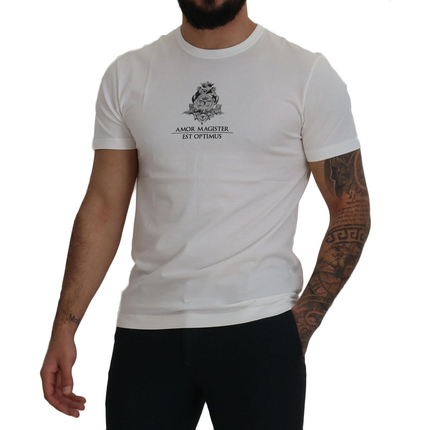 Dolce & Gabbana White Logo Cotton Amor Magister T-shirt TSH8180- 46