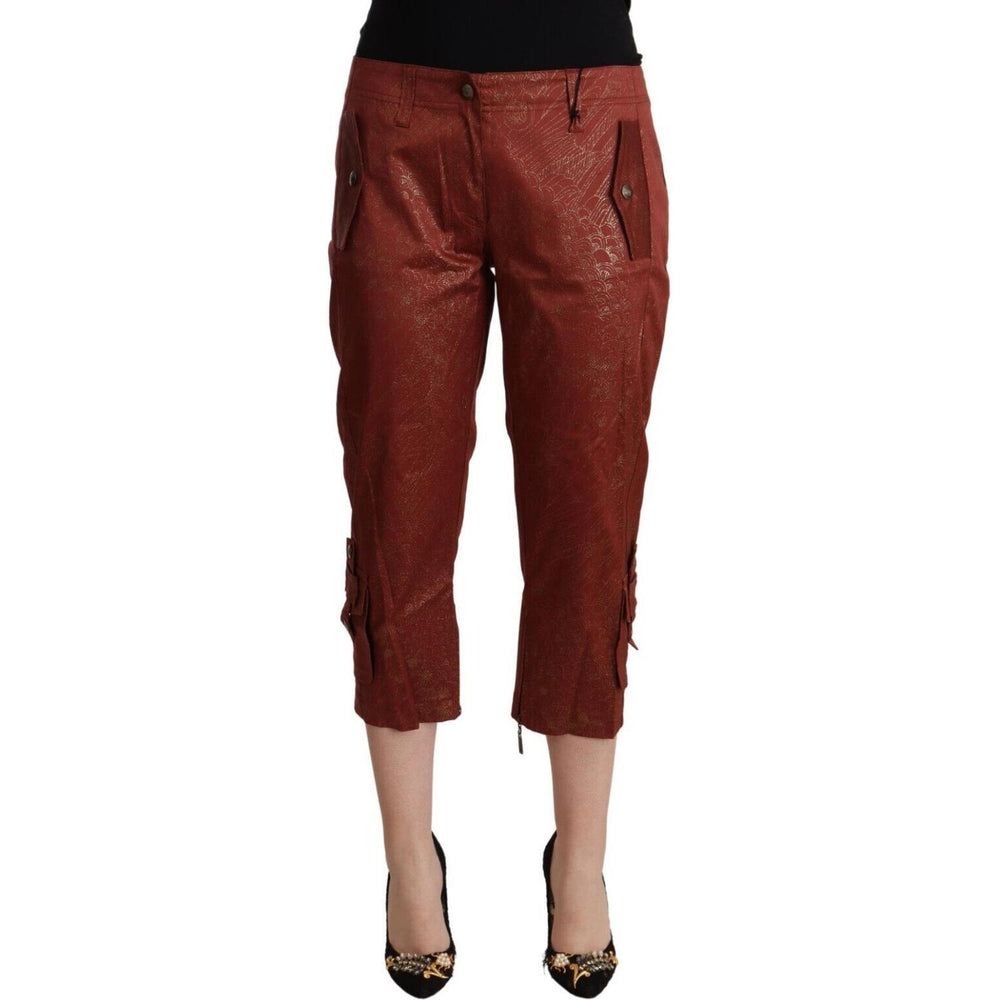 Just Cavalli Brown Lurex Mid Waist Cotton Cropped Capri Pants PAN72198 - 50