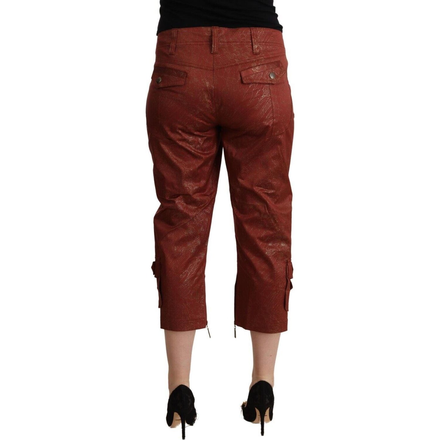 Just Cavalli Brown Lurex Mid Waist Cotton Cropped Capri Pants PAN72198 - 50