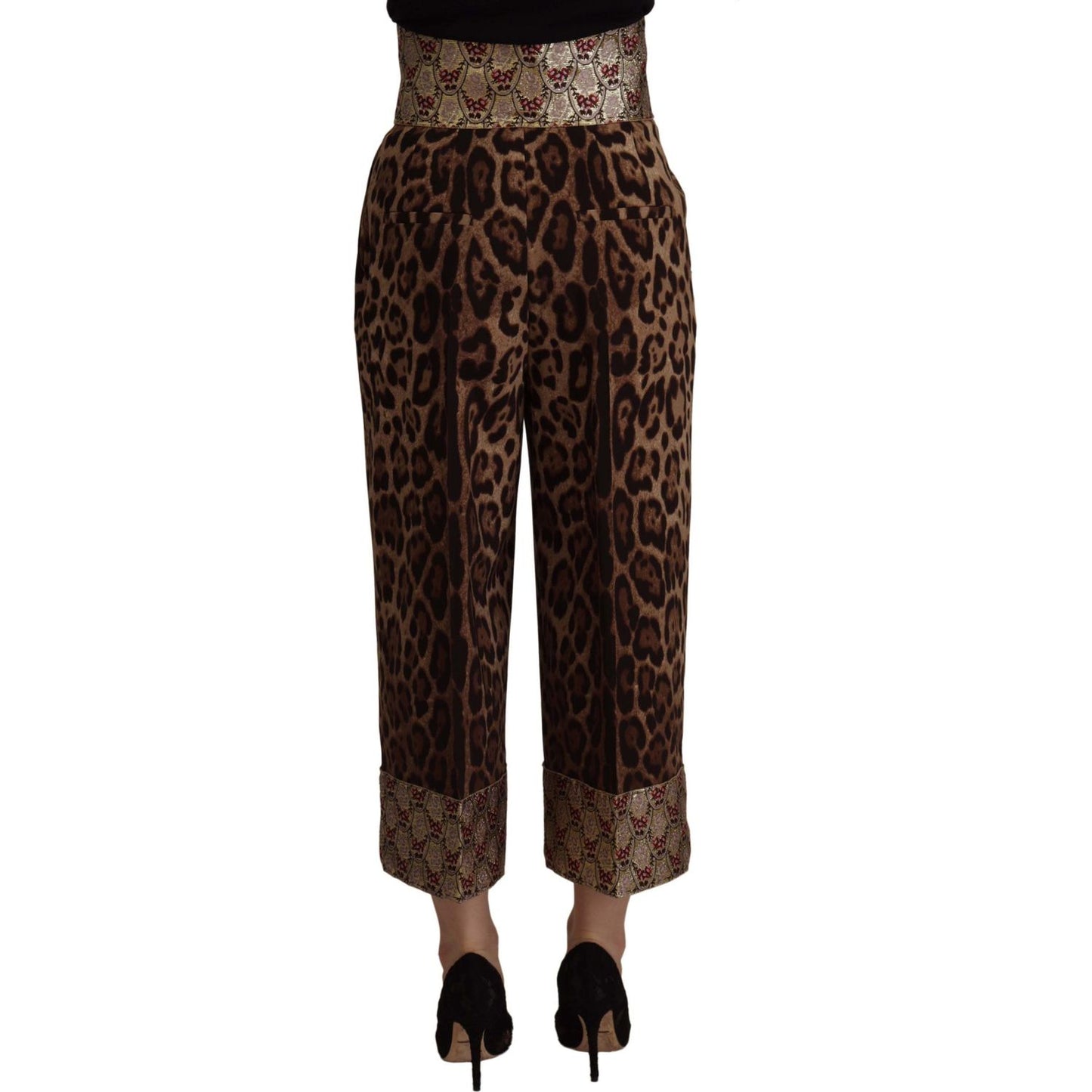 Dolce & Gabbana Brown Leopard Gold Jacquard High Waist Pants PAN73050- 36