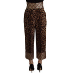 Dolce & Gabbana Brown Leopard Gold Jacquard High Waist Pants PAN73050- 36