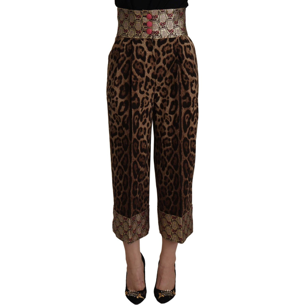 Dolce & Gabbana Brown Leopard Gold Jacquard High Waist Pants PAN73050- 36