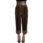 Dolce & Gabbana Brown Leopard Gold Jacquard High Waist Pants PAN73050- 36
