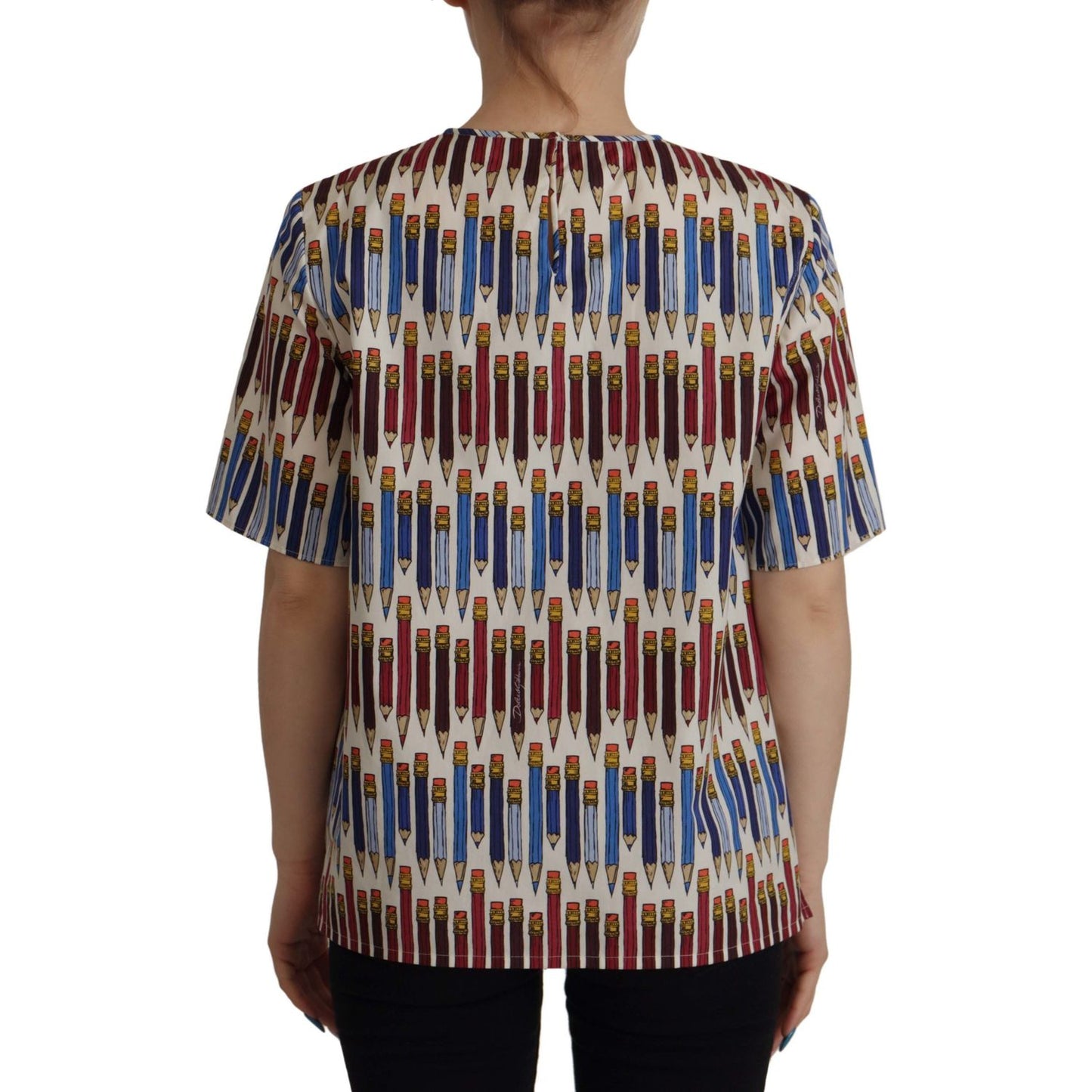 Dolce & Gabbana White Pencil Print Cotton T-shirt Blouse TSH7836- 40