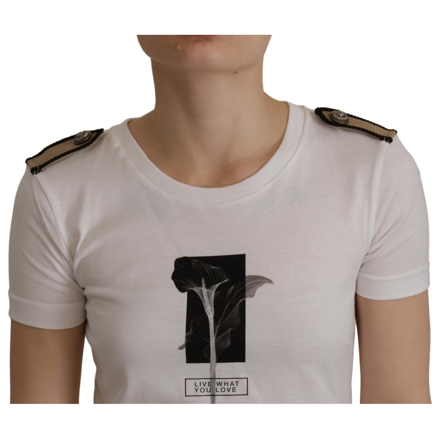 Dolce & Gabbana White Black Roses Crewneck Cotton T-shirt TSH7843- 36