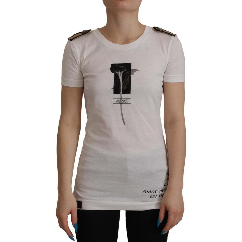 Dolce & Gabbana White Black Roses Crewneck Cotton T-shirt TSH7843- 36