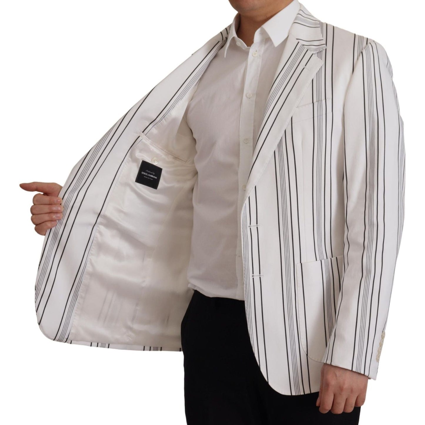 Dolce & Gabbana White Stripes Cotton Single Breasted Blazer JKT3387-44