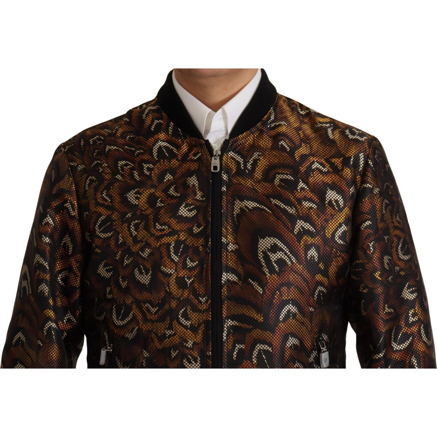 Dolce & Gabbana Brown Feather Full Zip Blouson Jacket JKT3362- 44