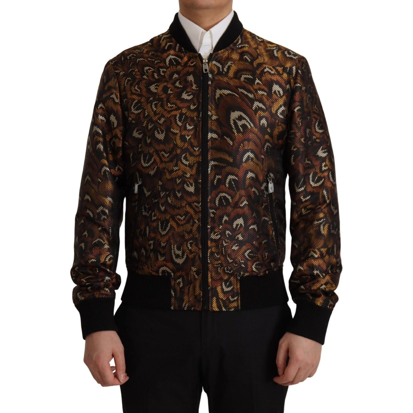 Dolce & Gabbana Brown Feather Full Zip Blouson Jacket JKT3362- 44