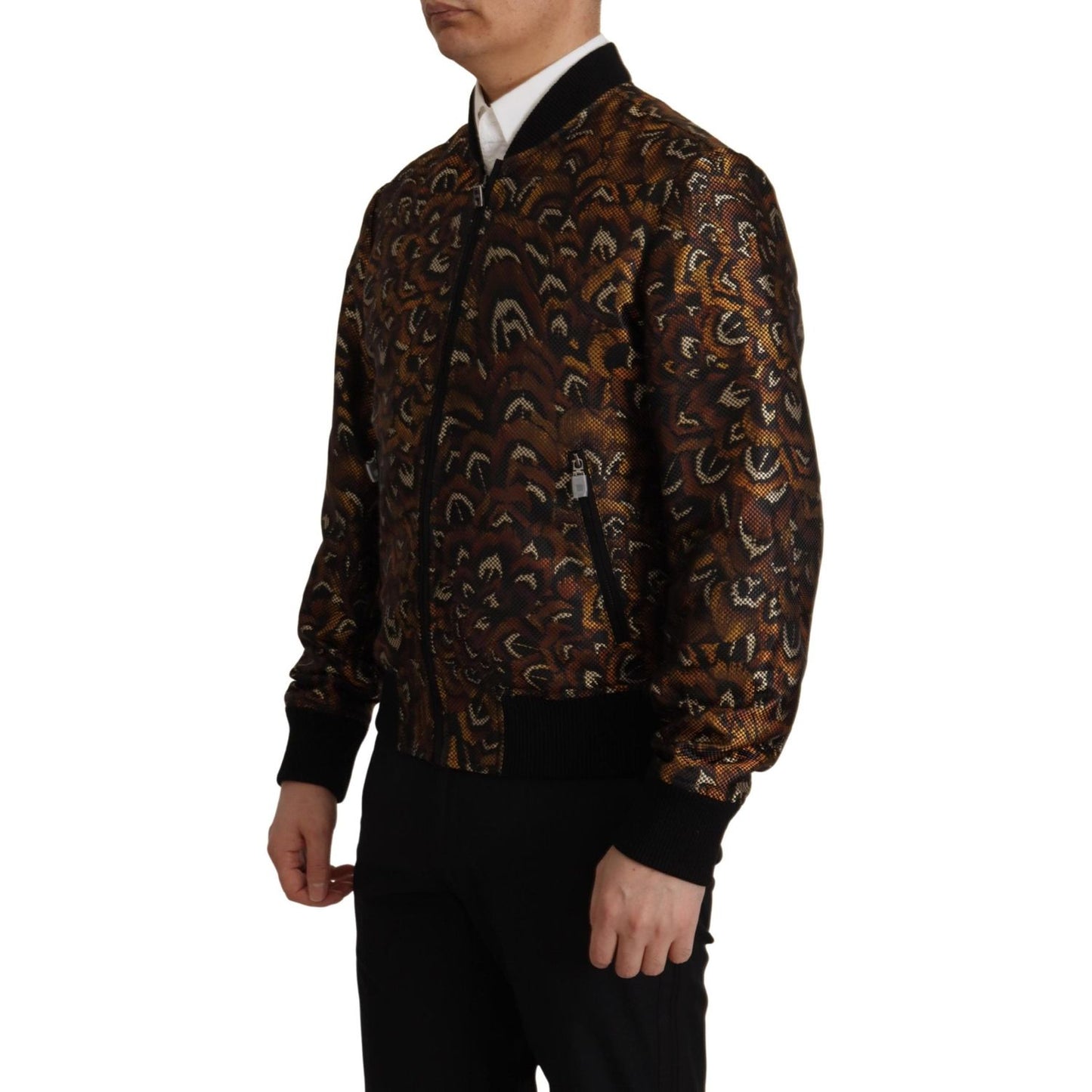Dolce & Gabbana Brown Feather Full Zip Blouson Jacket JKT3362- 44
