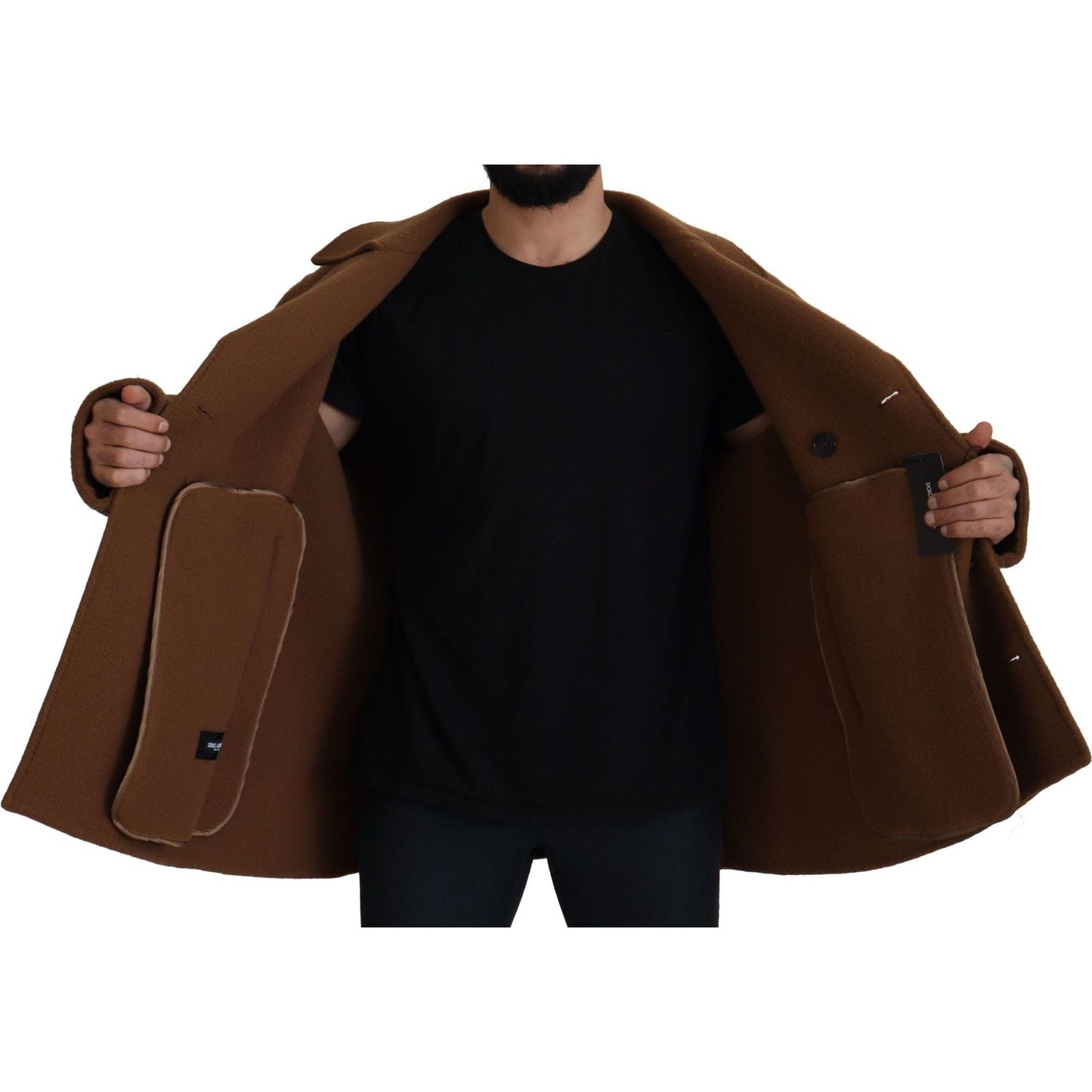 Dolce & Gabbana Brown Nylon Double Breasted Coat Jacket JKT3368- 54