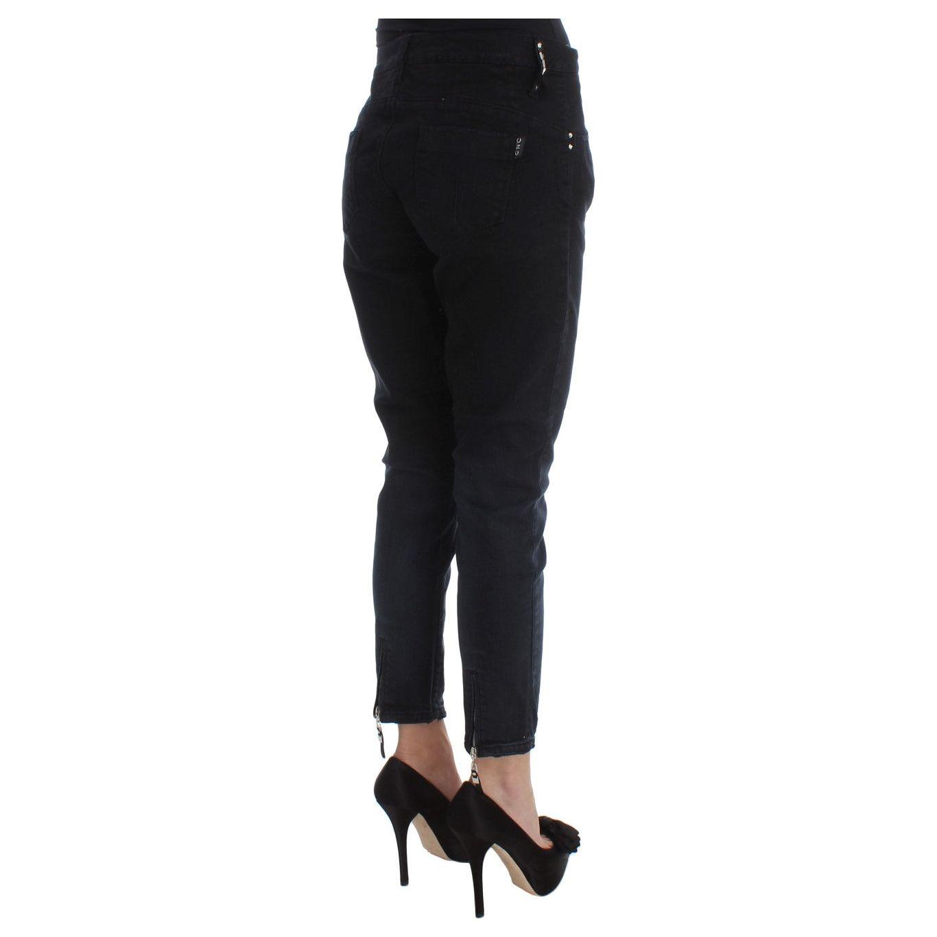 Costume National Black Cotton Slim Fit Cropped Jeans Jeans & Pants