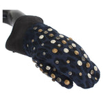 Dolce & Gabbana Gray Wool Shearling Studded Blue Leopard Gloves