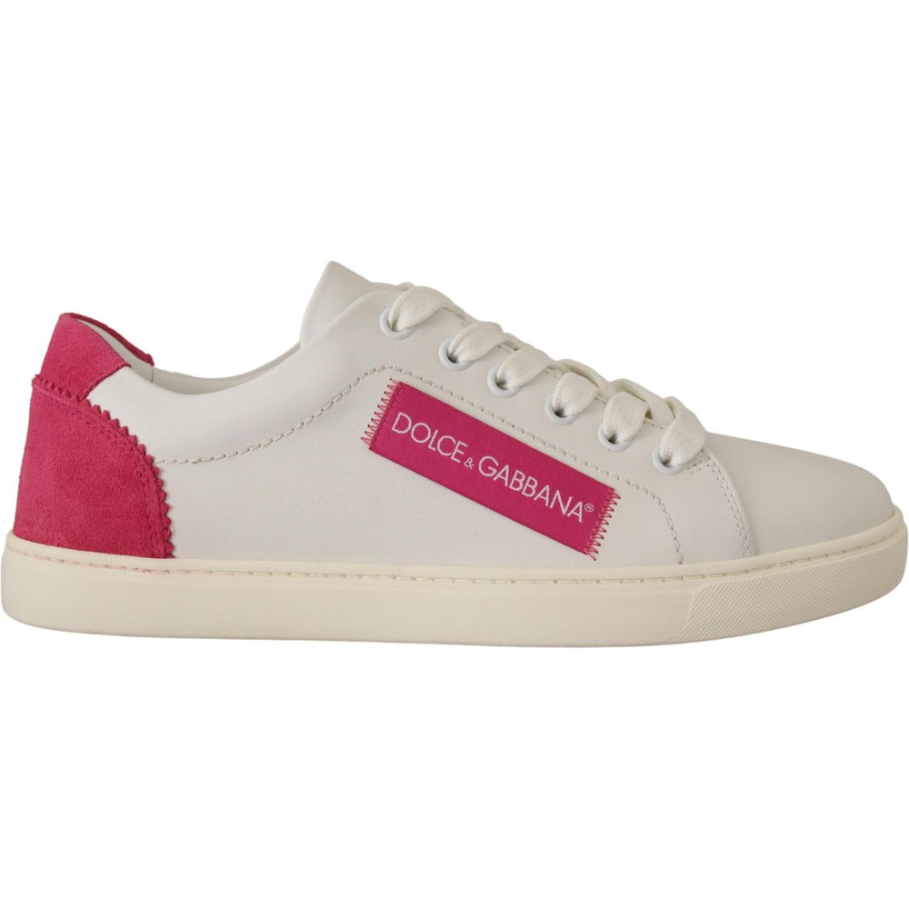 Dolce & Gabbana White Pink Leather Low Top Sneakers Womens Shoes LA9902- 36