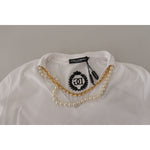 Dolce & Gabbana White Necklace Embellished Neckline T-shirt Top TSH7858- 40
