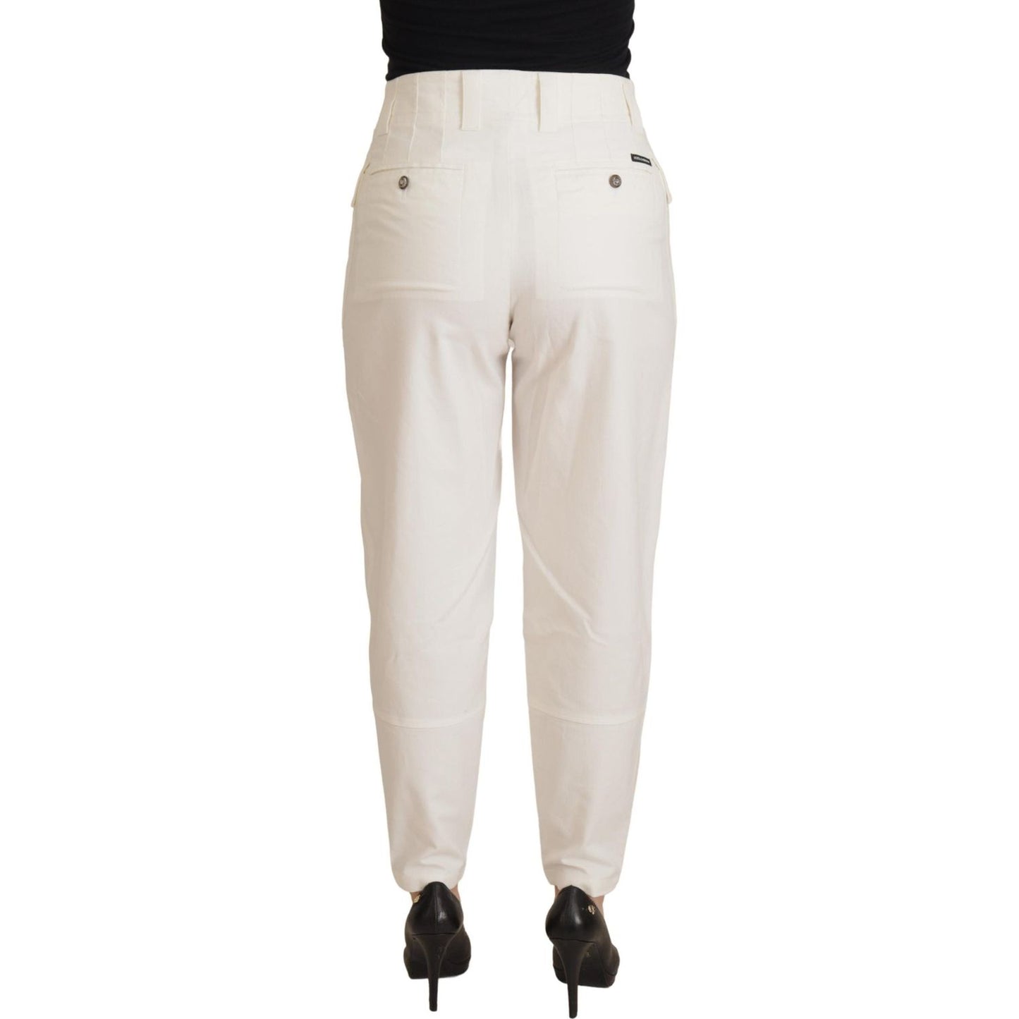 Dolce & Gabbana White High Waist Tapered Women Cotton Pants PAN73104- 38