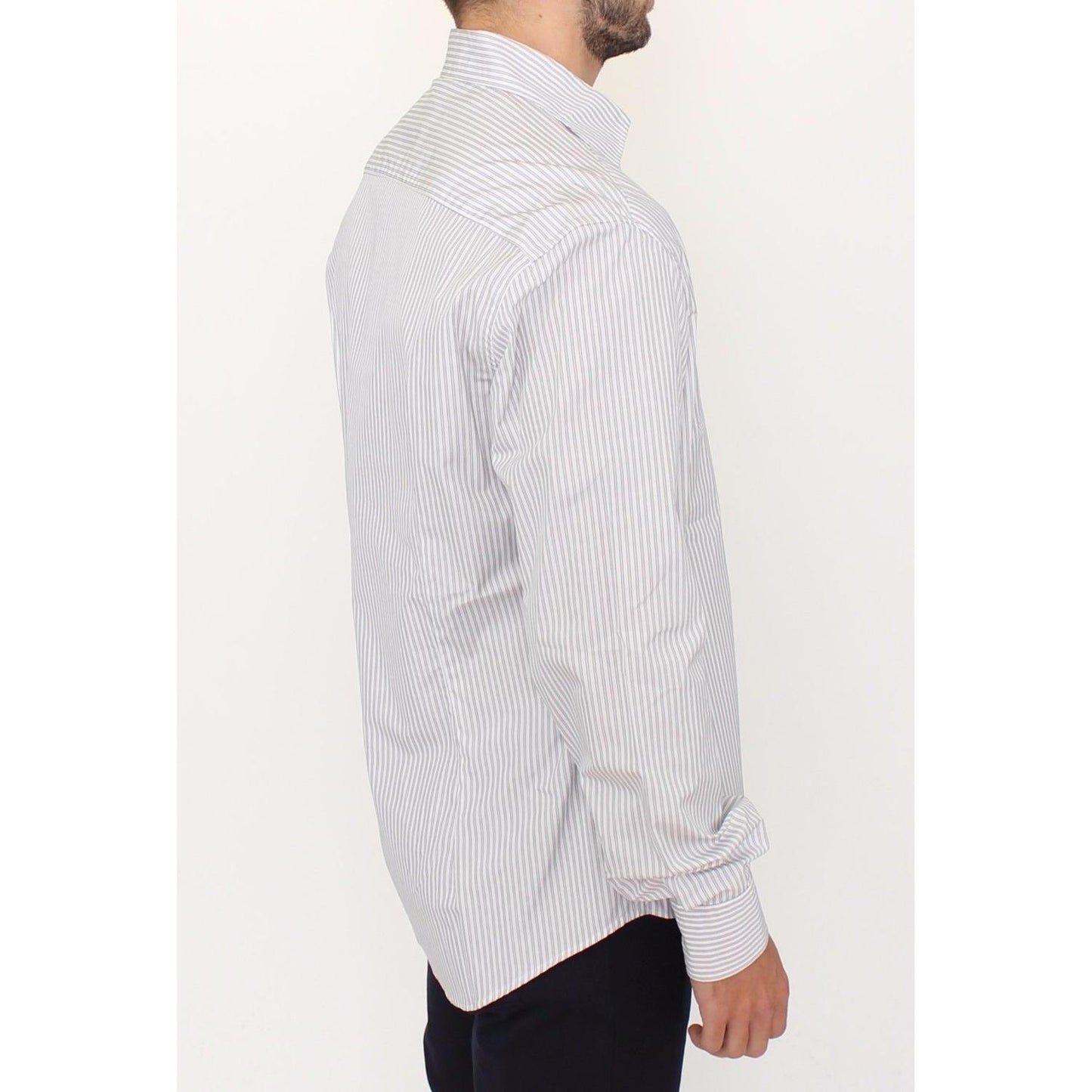 Ermanno Scervino White Gray Striped Regular Fit Casual Shirt SIG10176-1