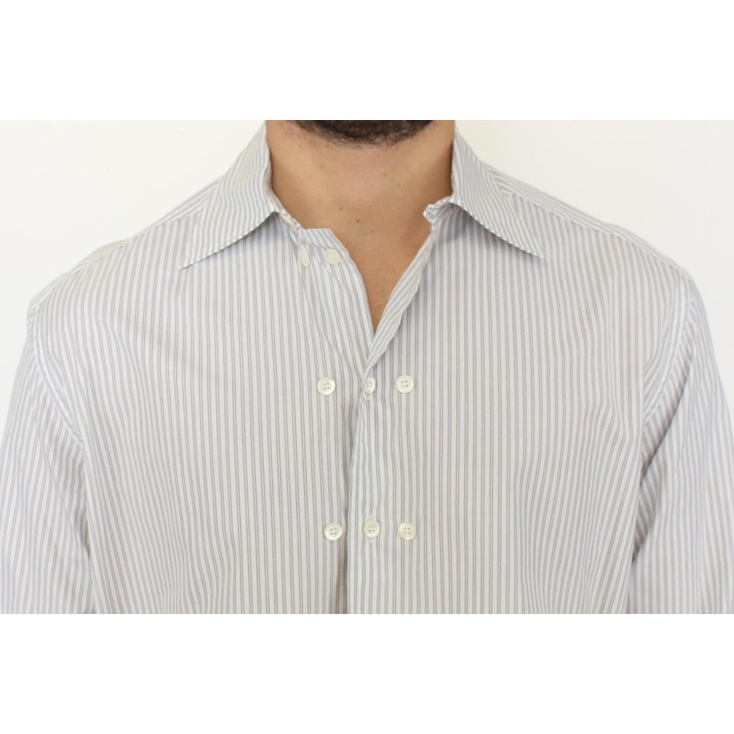Ermanno Scervino White Gray Striped Regular Fit Casual Shirt SIG10176-1