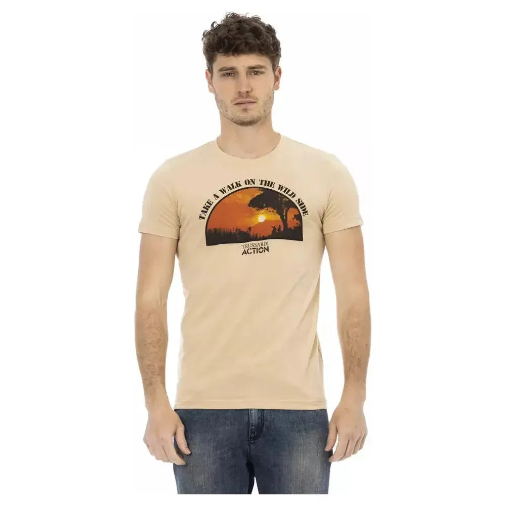 Trussardi Action Beige Cotton Men T-Shirt TR-22679-M
