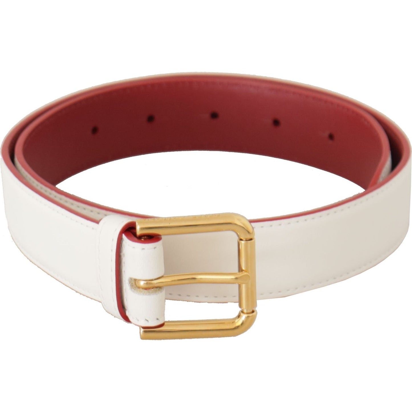 Dolce & Gabbana White Calf Leather Two-Toned Gold Metal Buckle Belt BEL8662 - 70