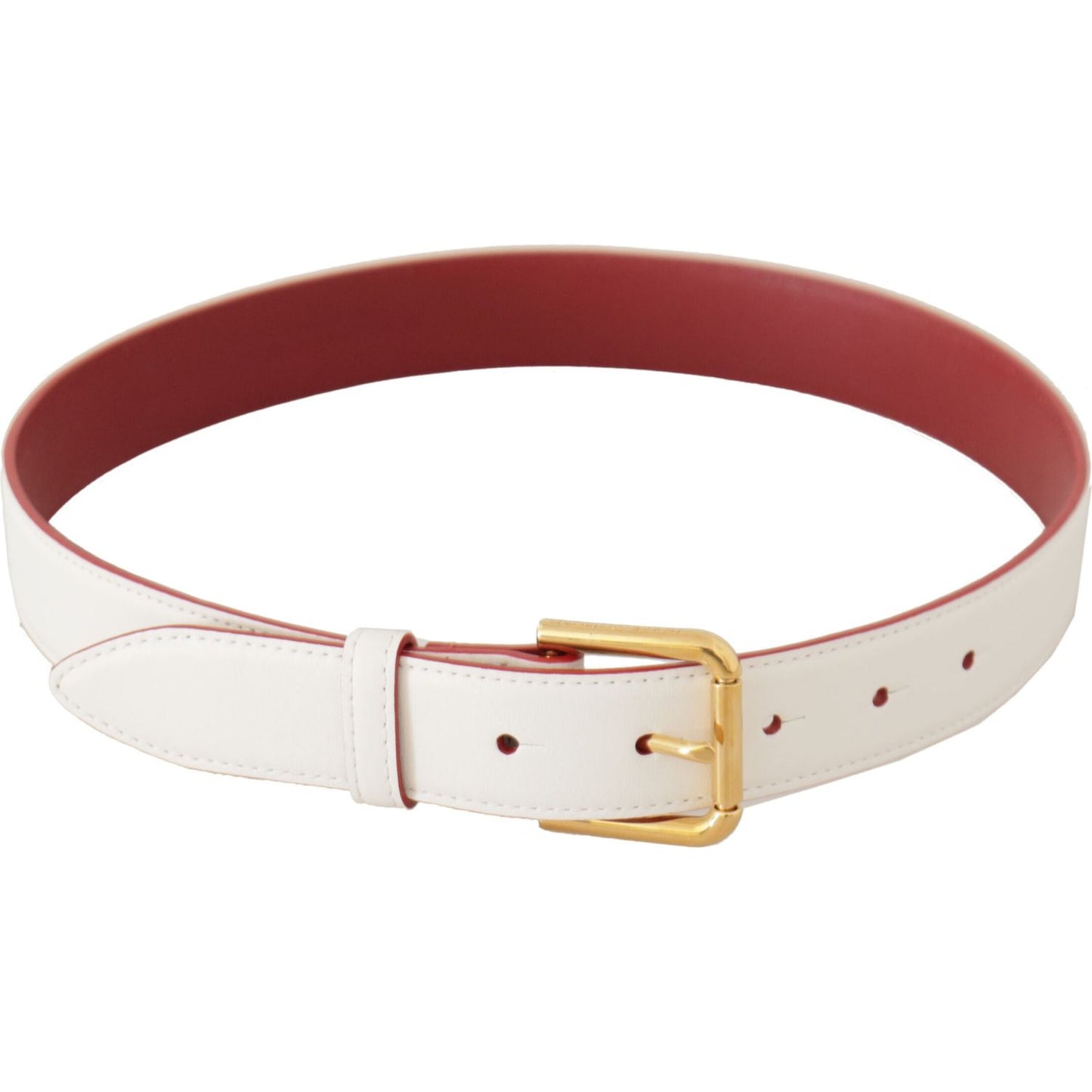 Dolce & Gabbana White Calf Leather Two-Toned Gold Metal Buckle Belt BEL8662 - 70