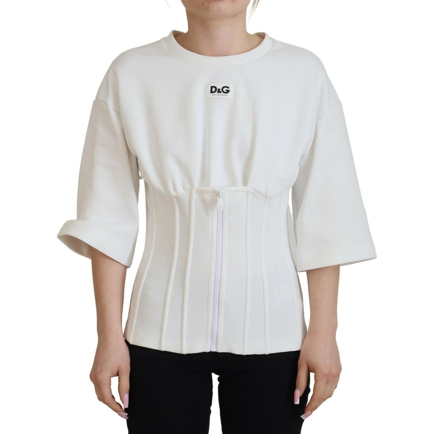 Dolce & Gabbana White Corset Stretch Cotton Top T-shirt TSH83230- 42