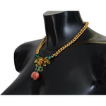 Dolce & Gabbana Gold Brass Crystal Logo Fruit Floral Statement Necklace Necklace