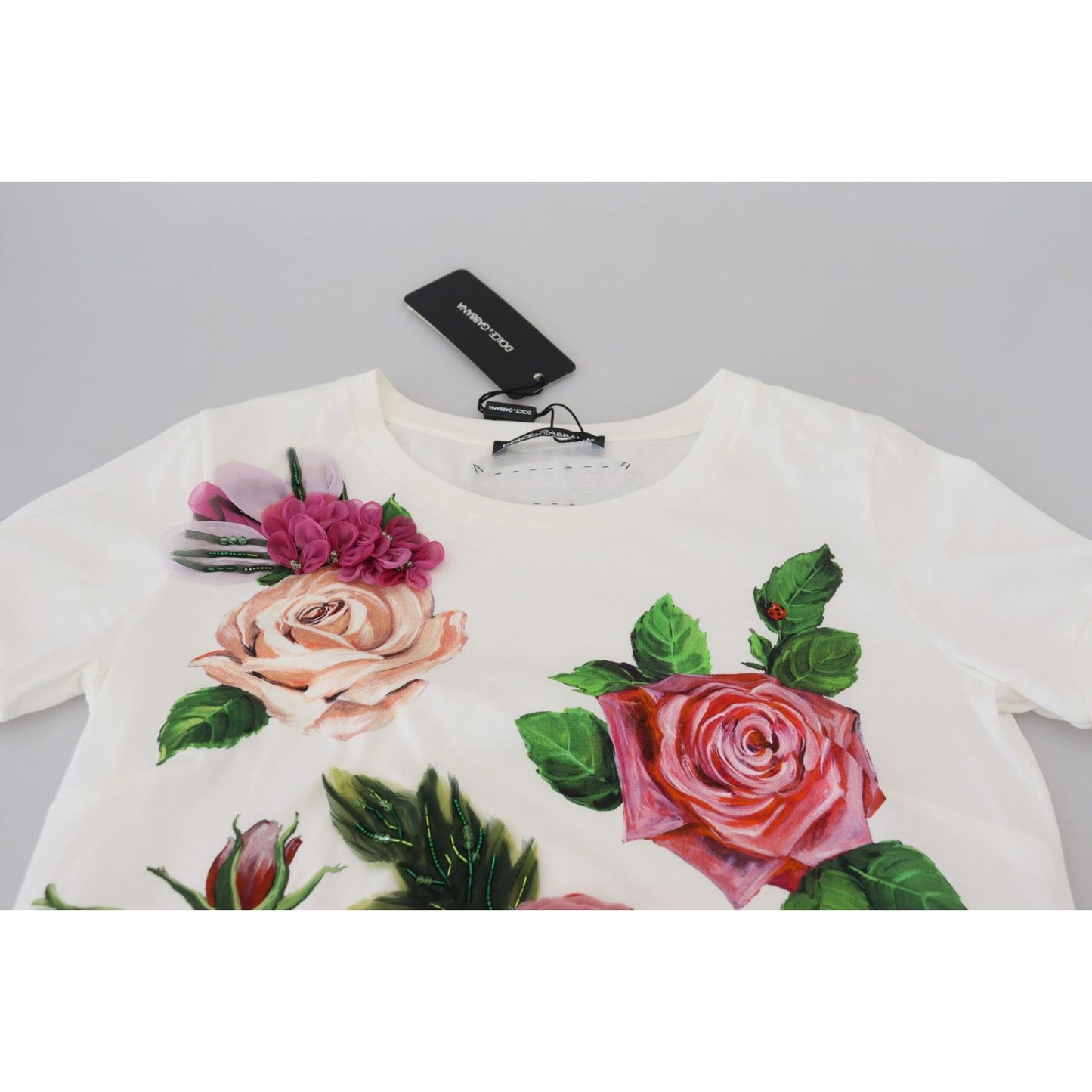 Dolce & Gabbana White Rose DGLogo Printed Short Sleeves Top TSH83151 -36