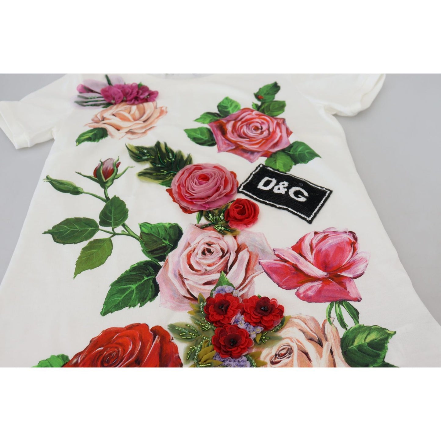 Dolce & Gabbana White Rose DGLogo Printed Short Sleeves Top TSH83151 -36