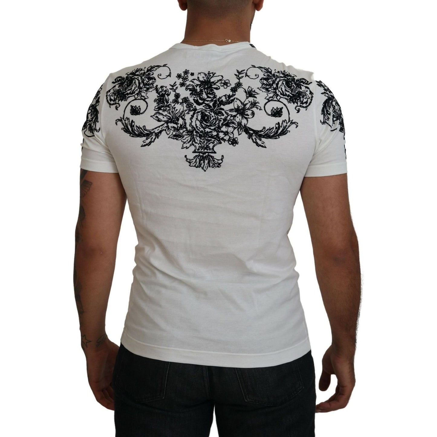 Dolce & Gabbana White DG Crown Floral Crewneck Men T-shirt TSH83989-44