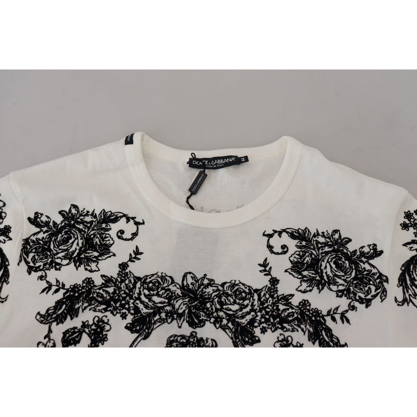 Dolce & Gabbana White DG Crown Floral Crewneck Men T-shirt TSH83989-44