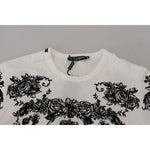 Dolce & Gabbana White DG Crown Floral Crewneck Men T-shirt TSH83989-44