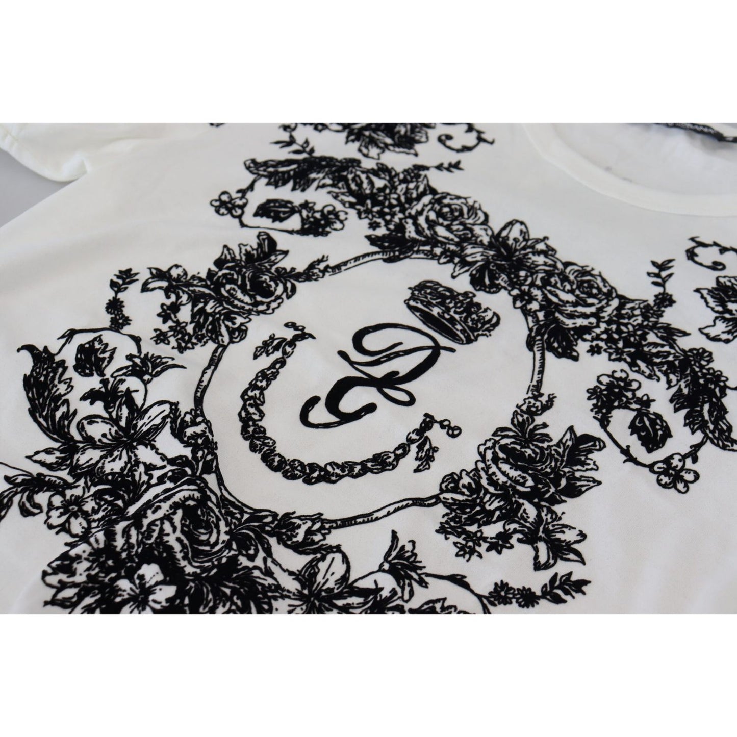 Dolce & Gabbana White DG Crown Floral Crewneck Men T-shirt TSH83989-44