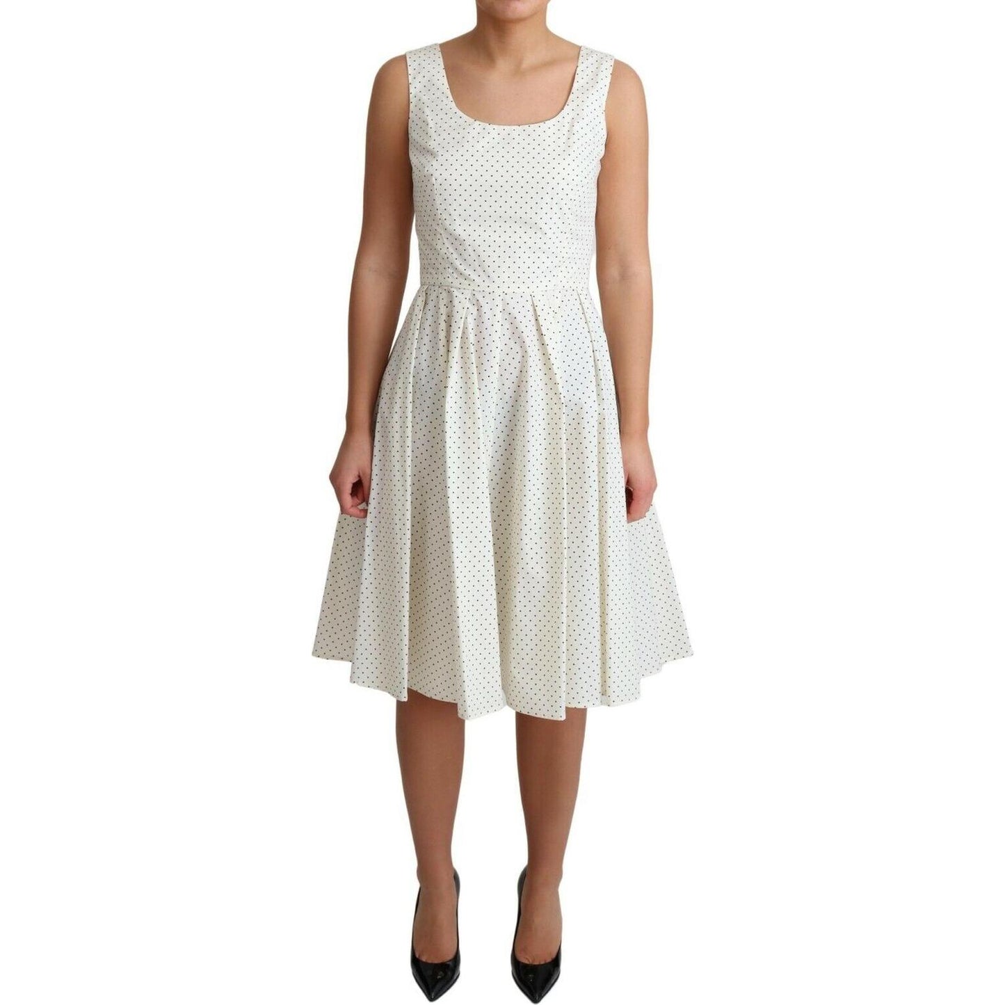 Dolce & Gabbana White Polka Dotted Cotton A-Line Dress DR2753- 42