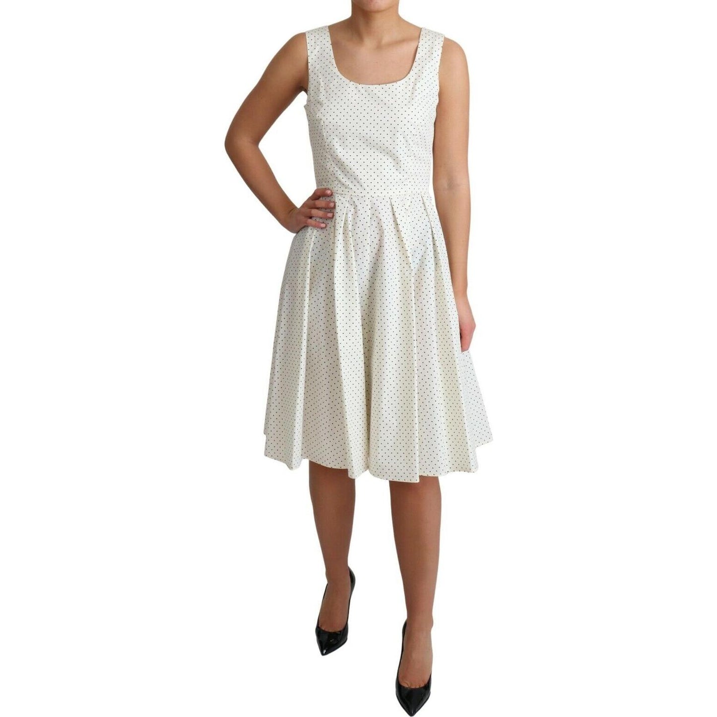 Dolce & Gabbana White Polka Dotted Cotton A-Line Dress DR2753- 42