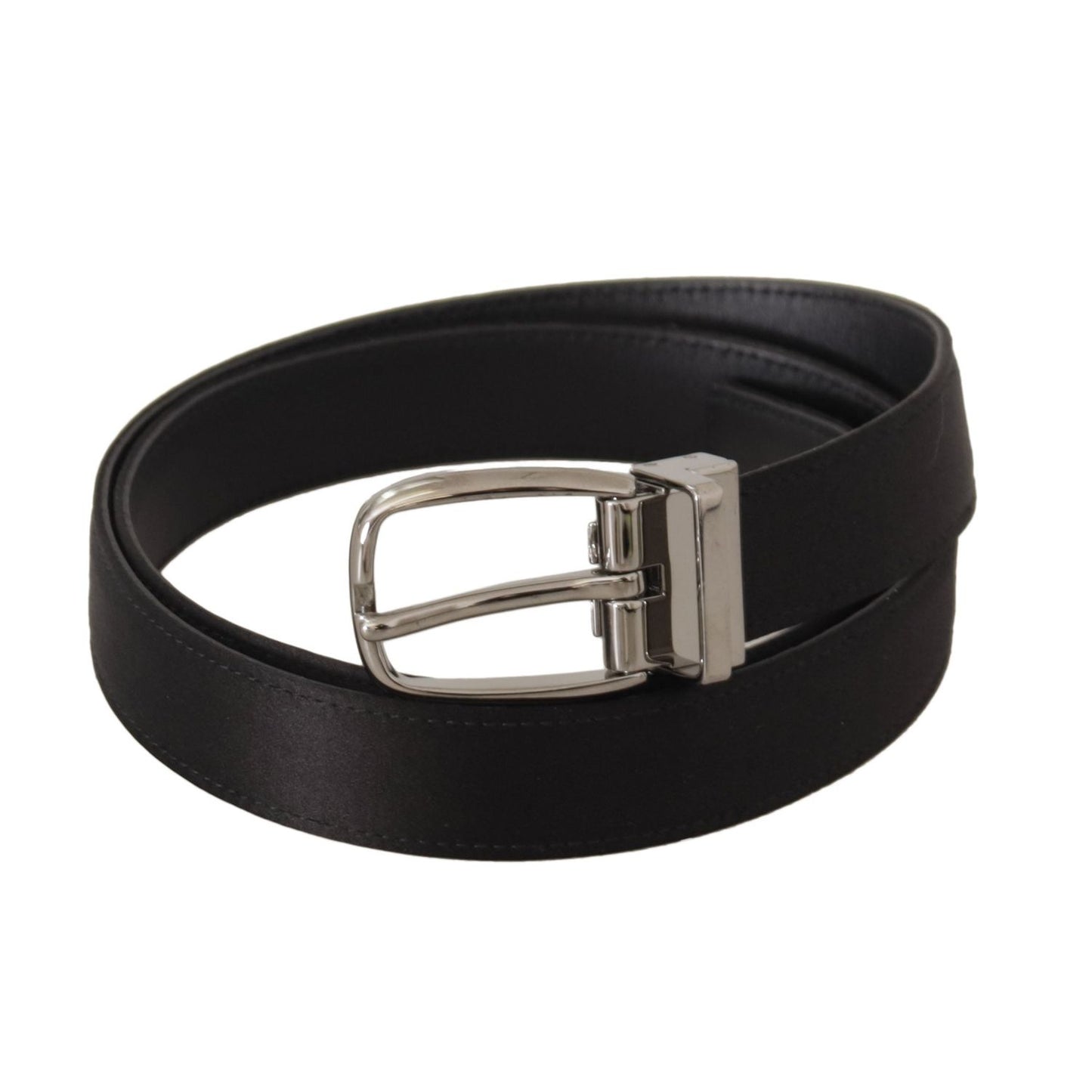 Dolce & Gabbana Black Calf Leather Silver Logo Metal Buckle Belt BEL8633-80