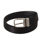Dolce & Gabbana Black Calf Leather Silver Logo Metal Buckle Belt BEL8633-80