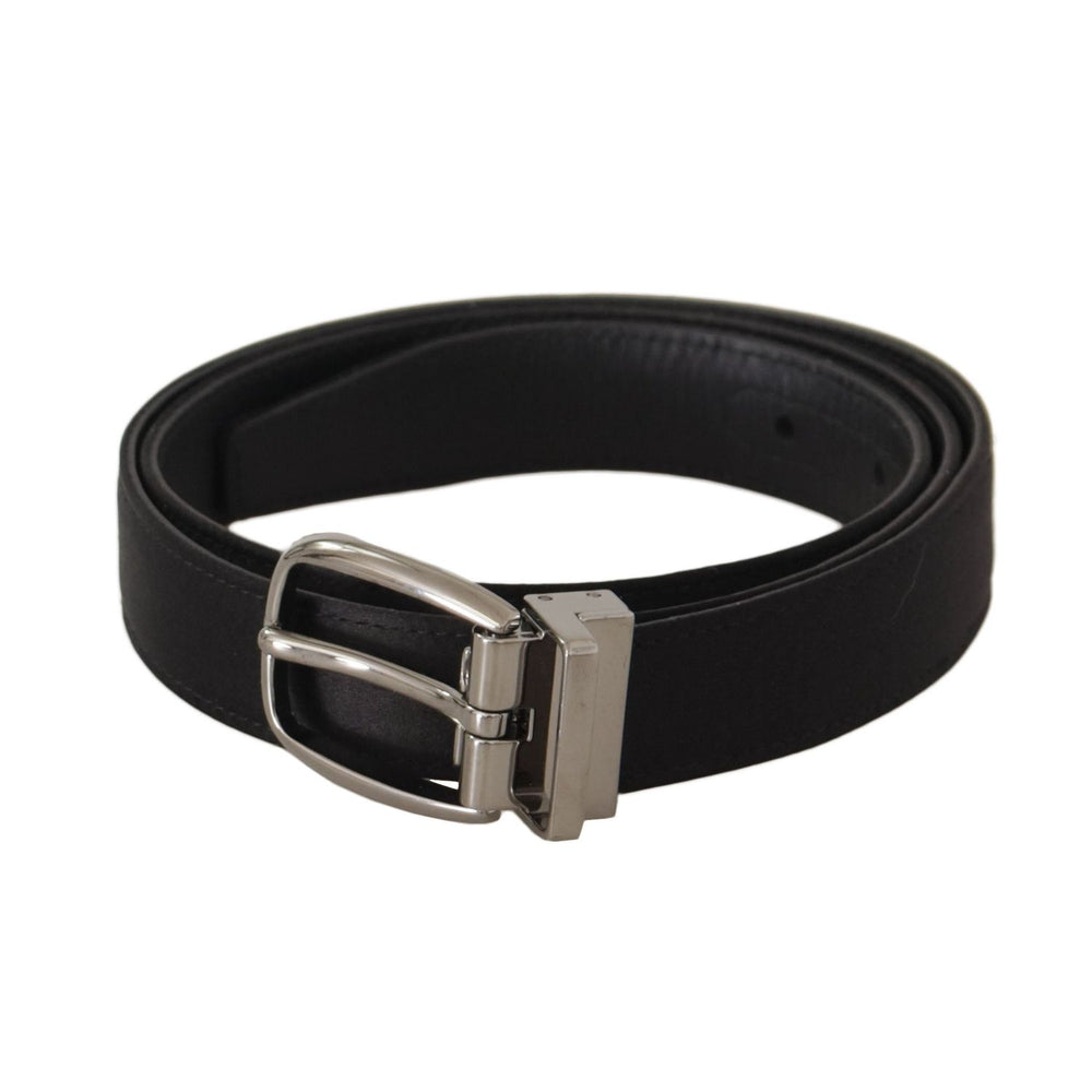Dolce & Gabbana Black Calf Leather Silver Logo Metal Buckle Belt BEL8633-80