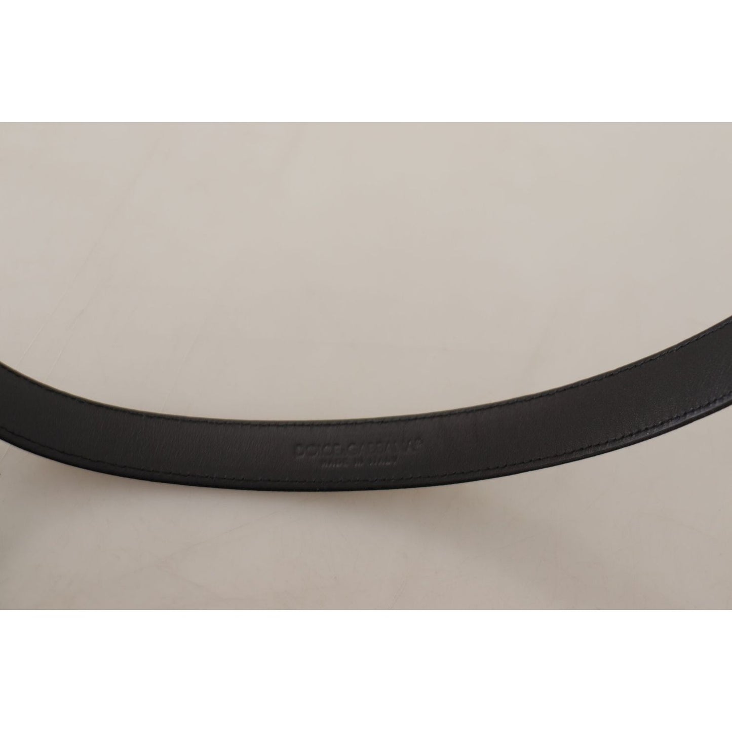 Dolce & Gabbana Black Calf Leather Silver Logo Metal Buckle Belt BEL8633-80