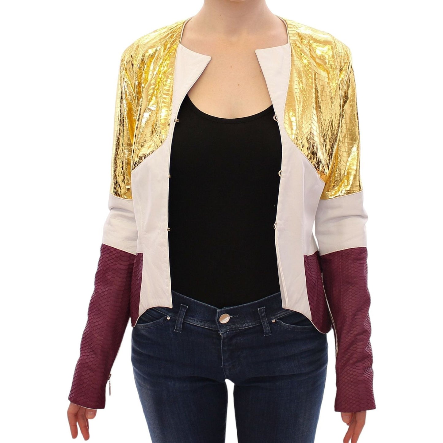 Vladimiro Gioia White Gold Purple Leather Jacket GSS10678-1